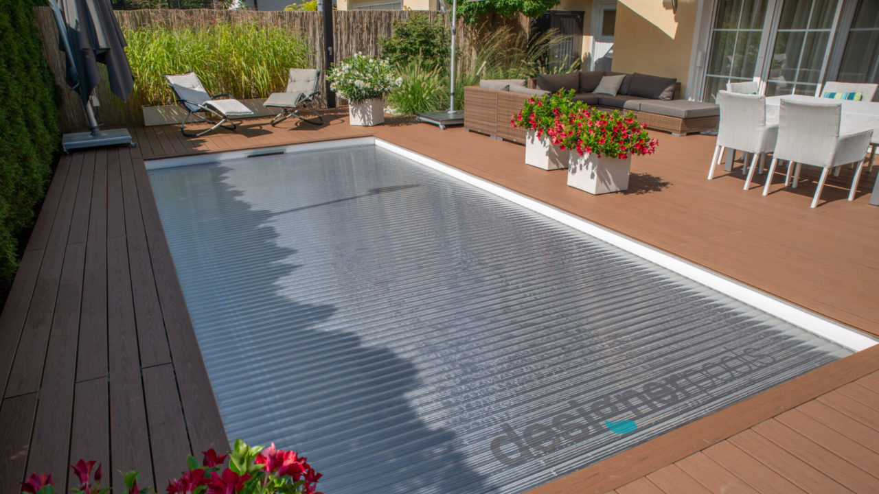 Flachskimmerpool mit Rollladen - designerpools
