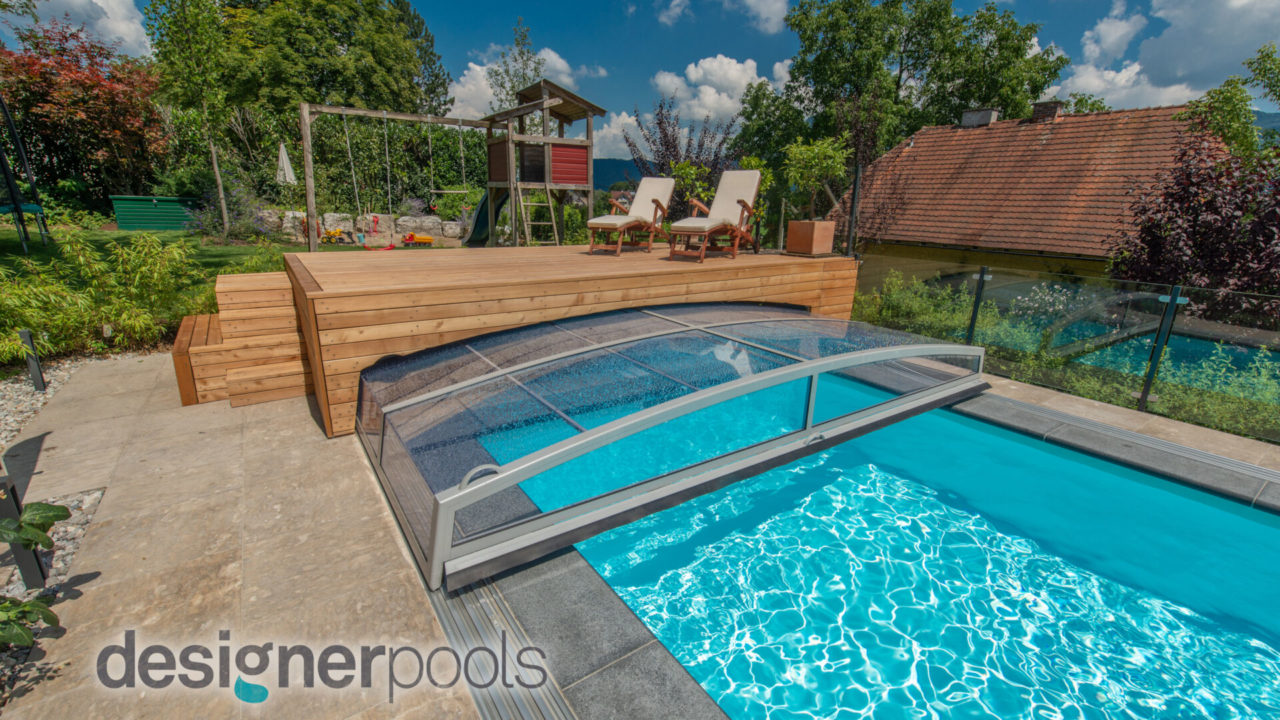 Überdachung Belize-Flachskimmerpool HYFLO - designerpools