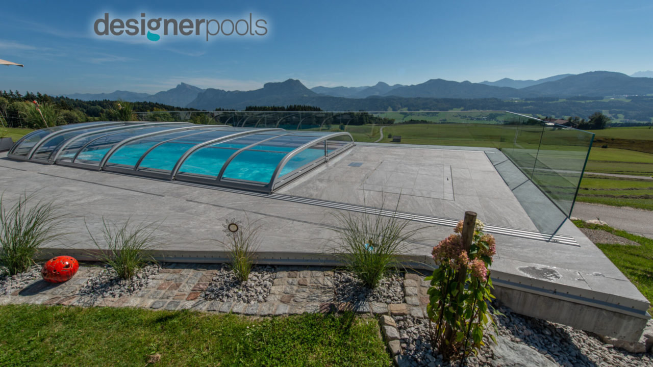 Überdachung Belize-Flachskimmerpool HYFLO - designerpools
