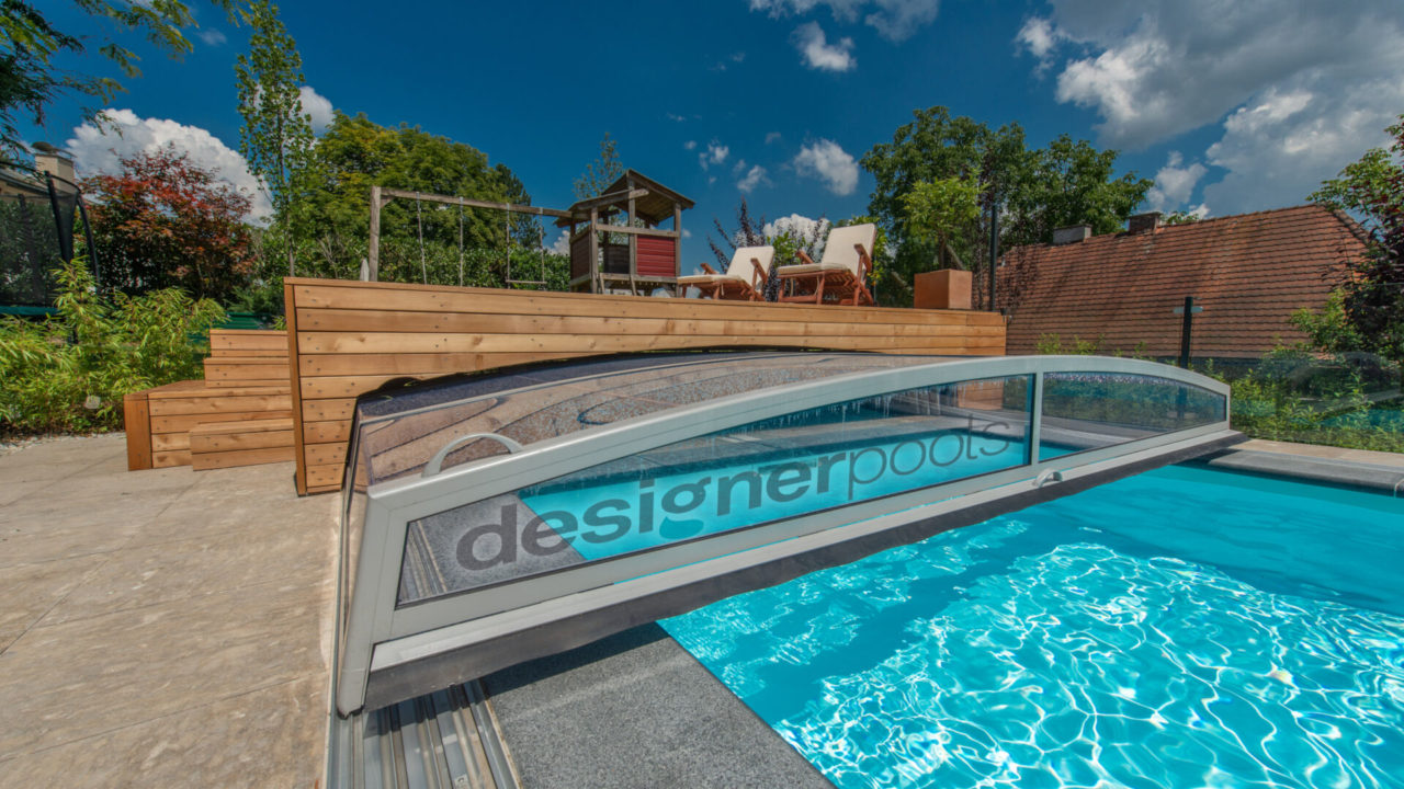 Überdachung Belize-Flachskimmerpool HYFLO - designerpools