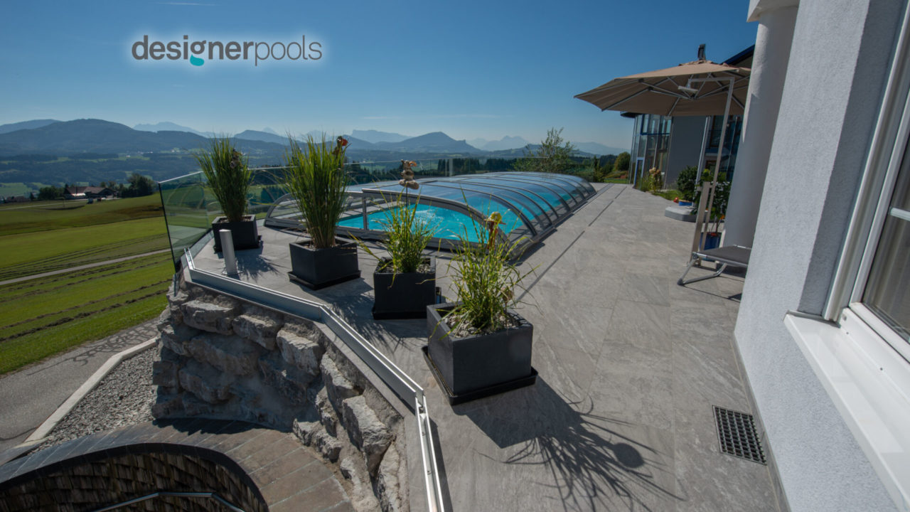 Überdachung Belize-Flachskimmerpool HYFLO - designerpools