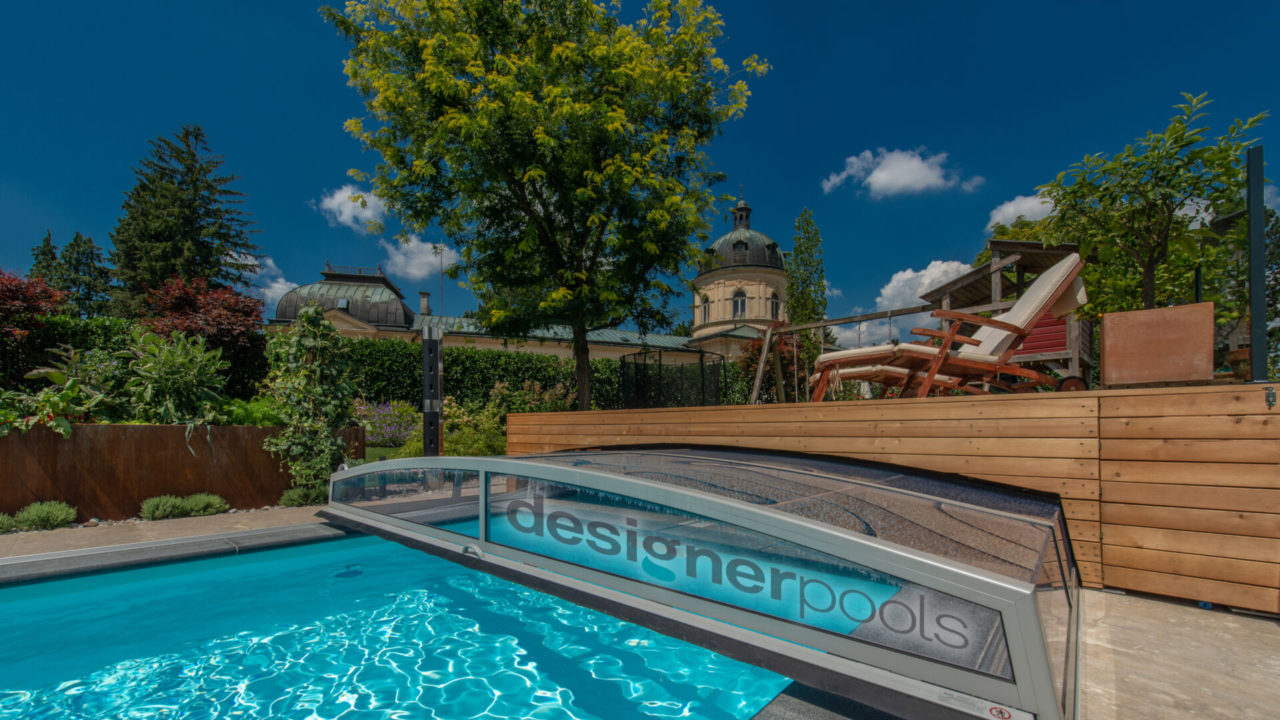 Überdachung Belize-Flachskimmerpool HYFLO - designerpools