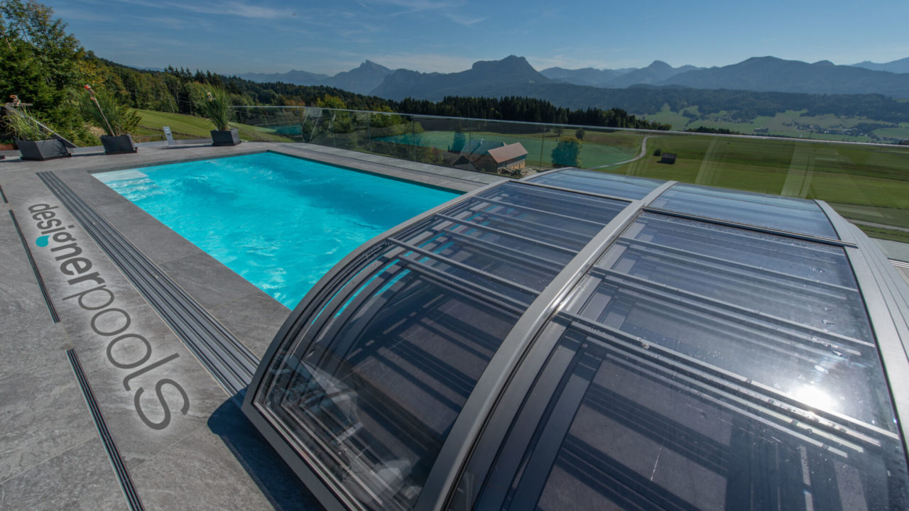 Überdachung Belize-Flachskimmerpool HYFLO - designerpools