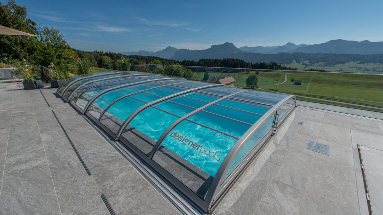 Überdachung Belize-Flachskimmerpool HYFLO - designerpools