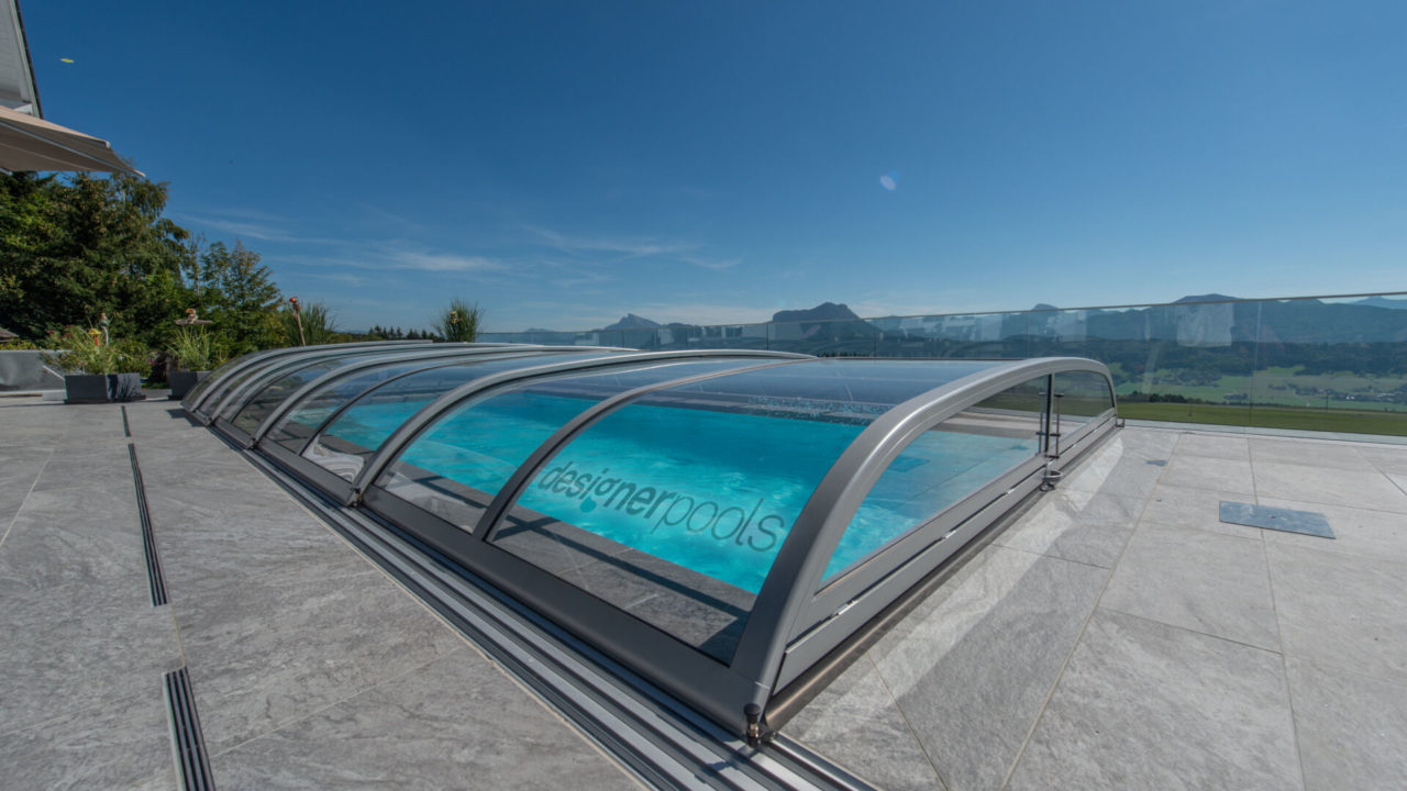 Überdachung Belize-Flachskimmerpool HYFLO - designerpools